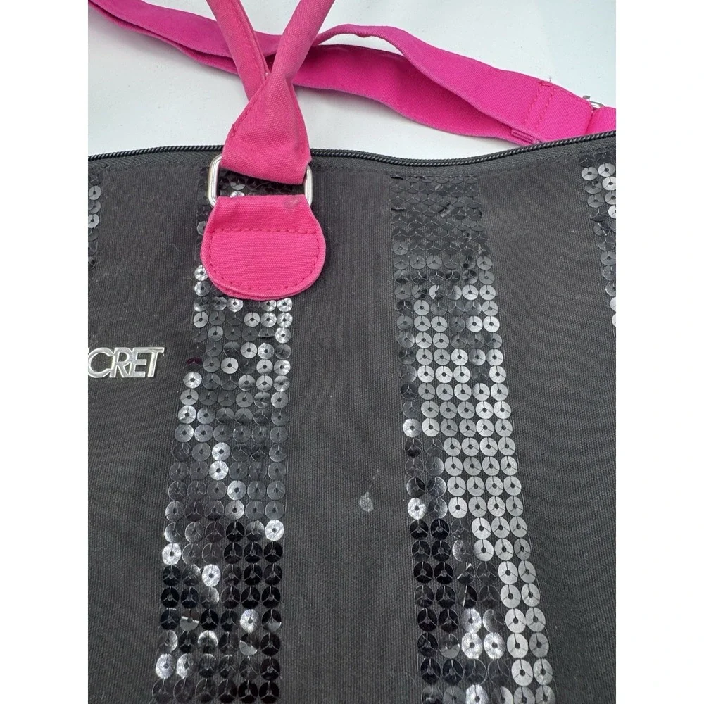 Victoria's Secret Sequin Stripe Hot Pink/ Black Weekender Large Duffel Bag